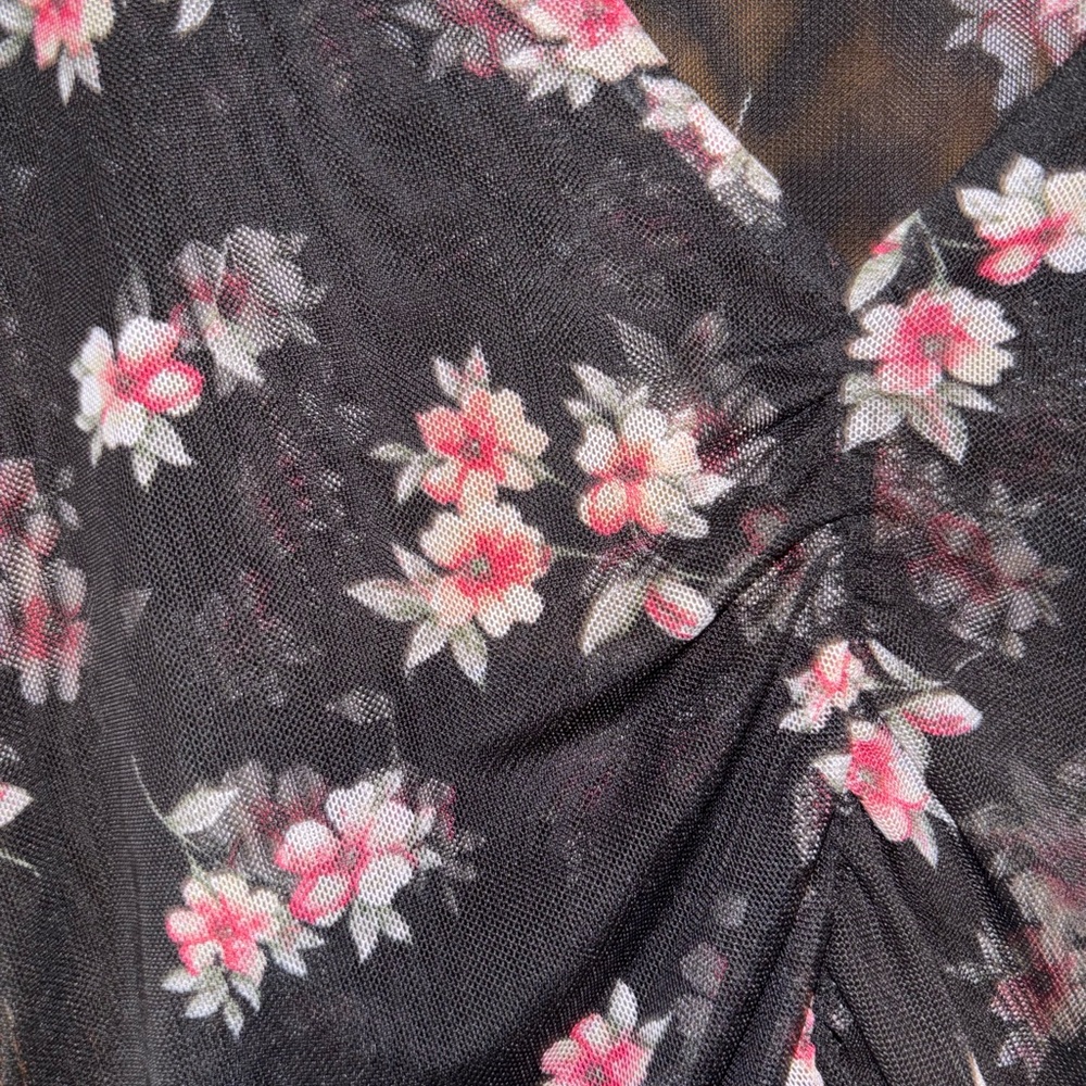 INC International Concepts Black and Pink Floral Blouse - Picture 3 of 5